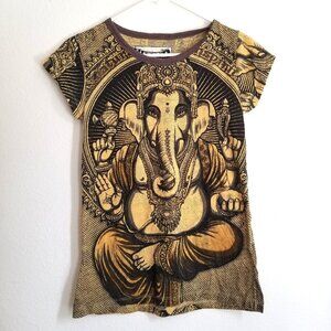 Weed Natural Inspirations Ganesha T- Shirt Women Top Size Small 100% Cotton Yoga